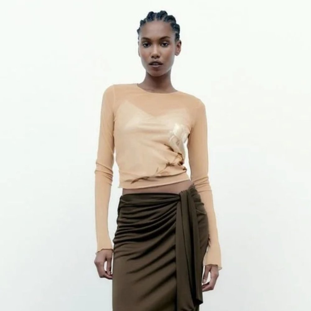 Zara Printed Tulle Top XS